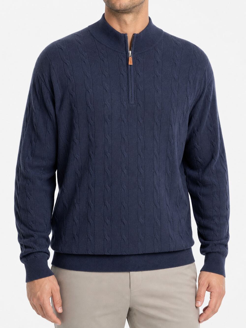 Peter Millar Men's 100% Cashmere Cable Knit Quarter Zip Sweater Navy XXL Luxury